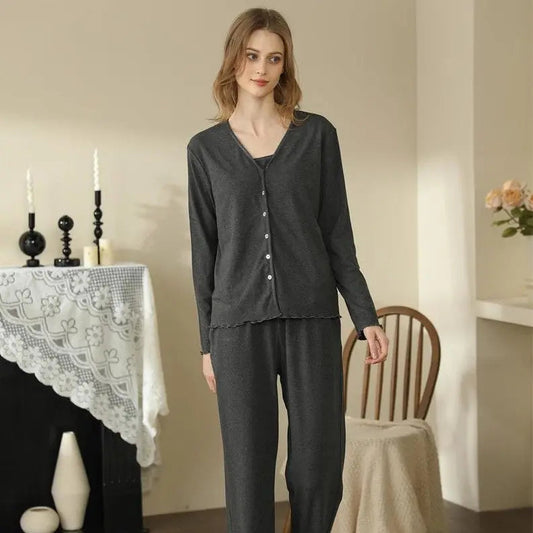 Homewear With Braces Cardigan French Style Three-piece Pajamas For Women - www.Shopthatapp.com #