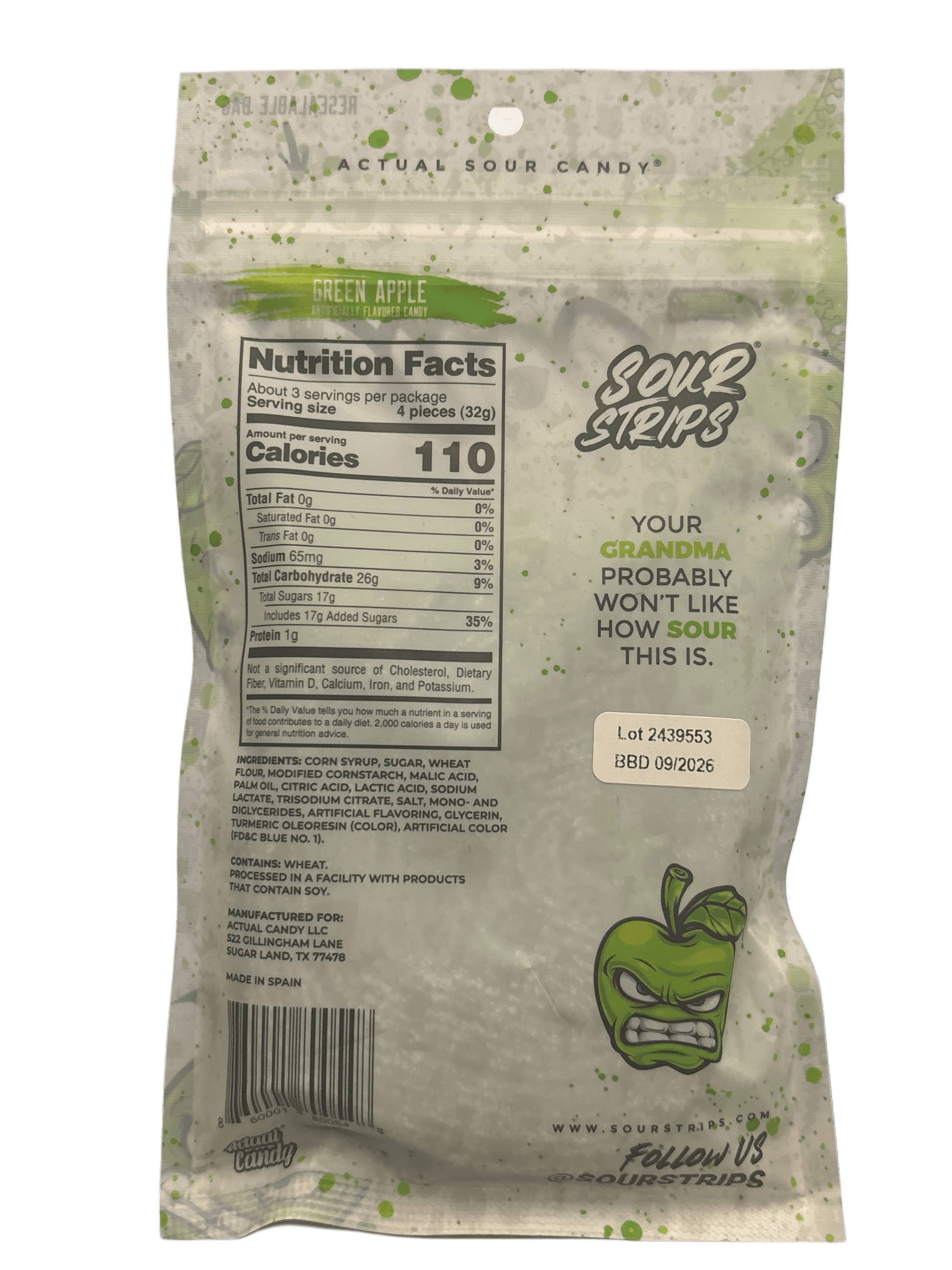 Sour Strips Green Apple Candy Bag 3.40OZ - U.S Edition - www.Shopthatapp.com