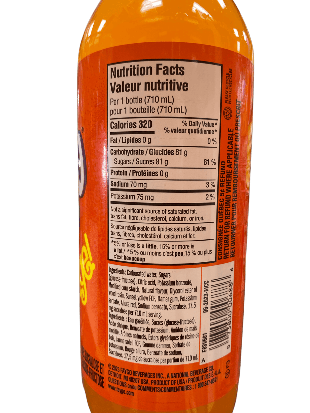 Faygo Orange Drink Bottle 710ML - U.S Edition - www.Shopthatapp.com