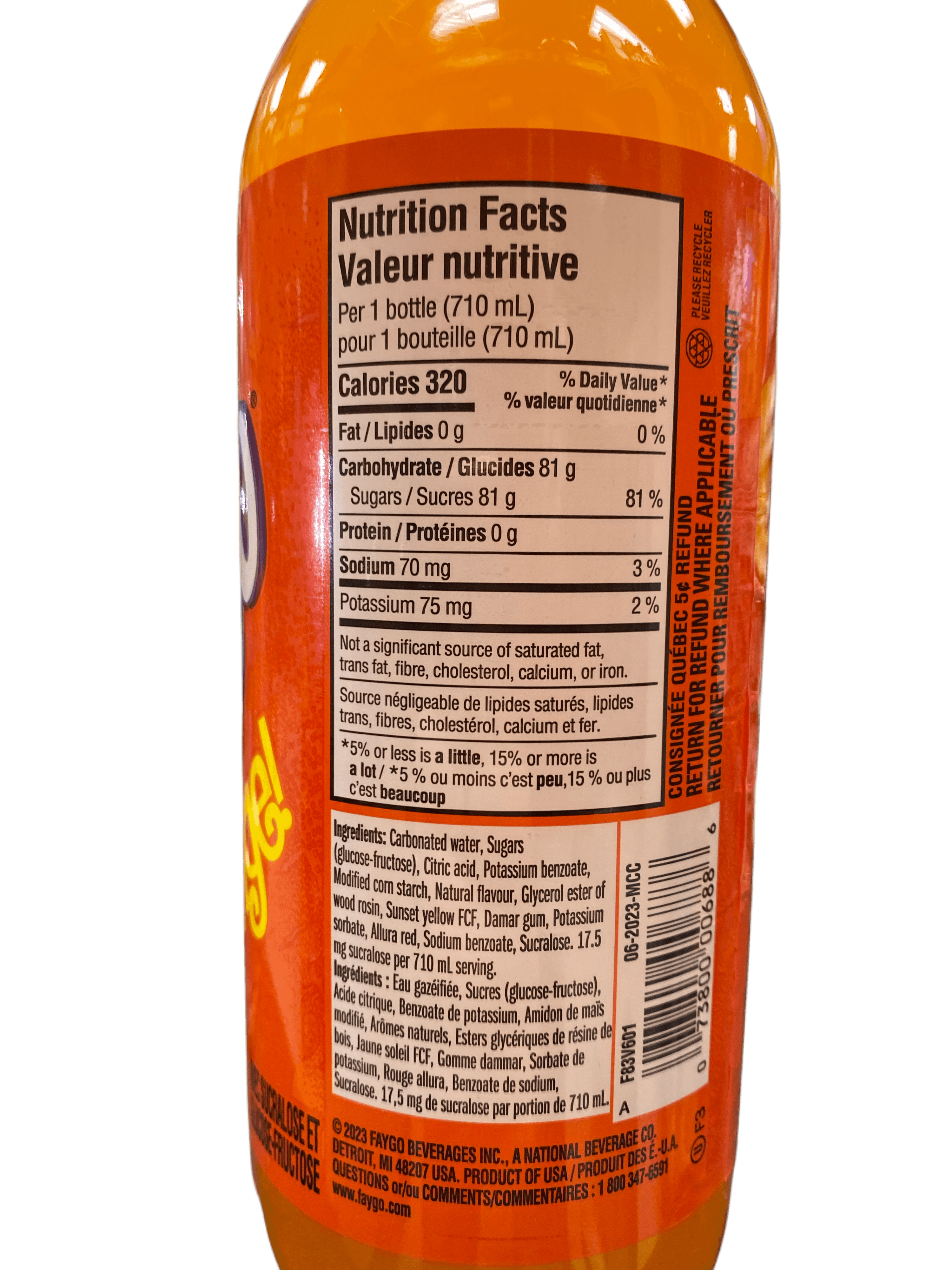 Faygo Orange Drink Bottle 710ML - U.S Edition - www.Shopthatapp.com