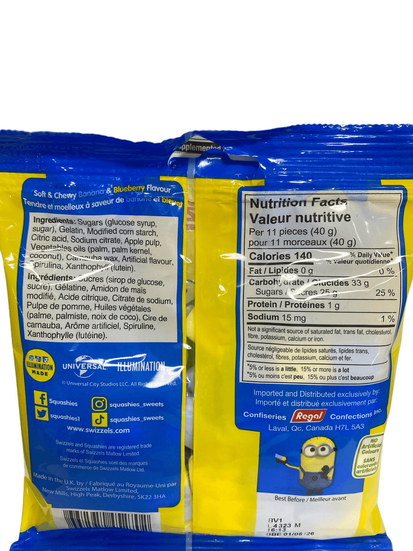 Squashies Soft & Chewy Minions Banana & Blueberry 140G - Canadian Edition - www.Shopthatapp.com
