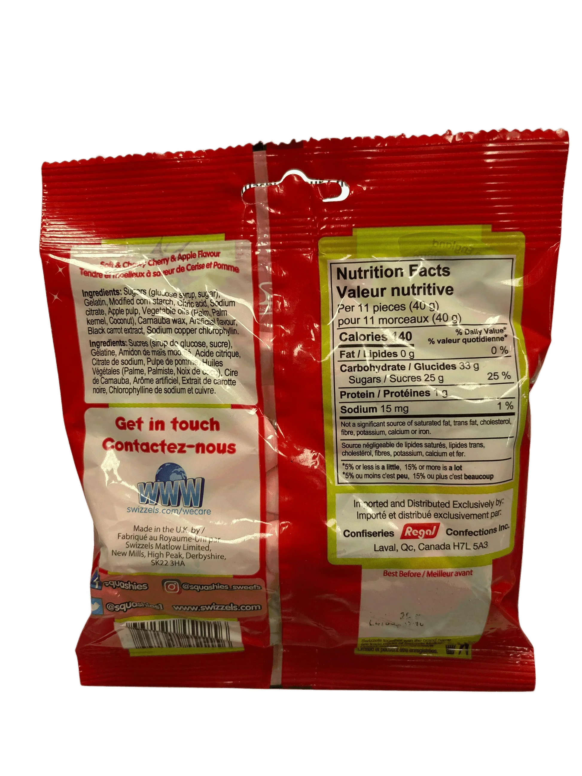 Squashies Sour Cherry & Apple Flavour Candy Bag 160G - U.K Edition - www.Shopthatapp.com