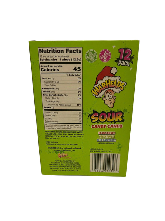 Warheads Sour Candy Cane Fruity Flavors - 12 Pack U.S Edition - www.Shopthatapp.com