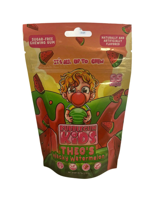Bubblegum Kids Sugar Free Chewing Gum Theo’s Wacky Watermelon Peg Bag 2.91oz - www.Shopthatapp.com