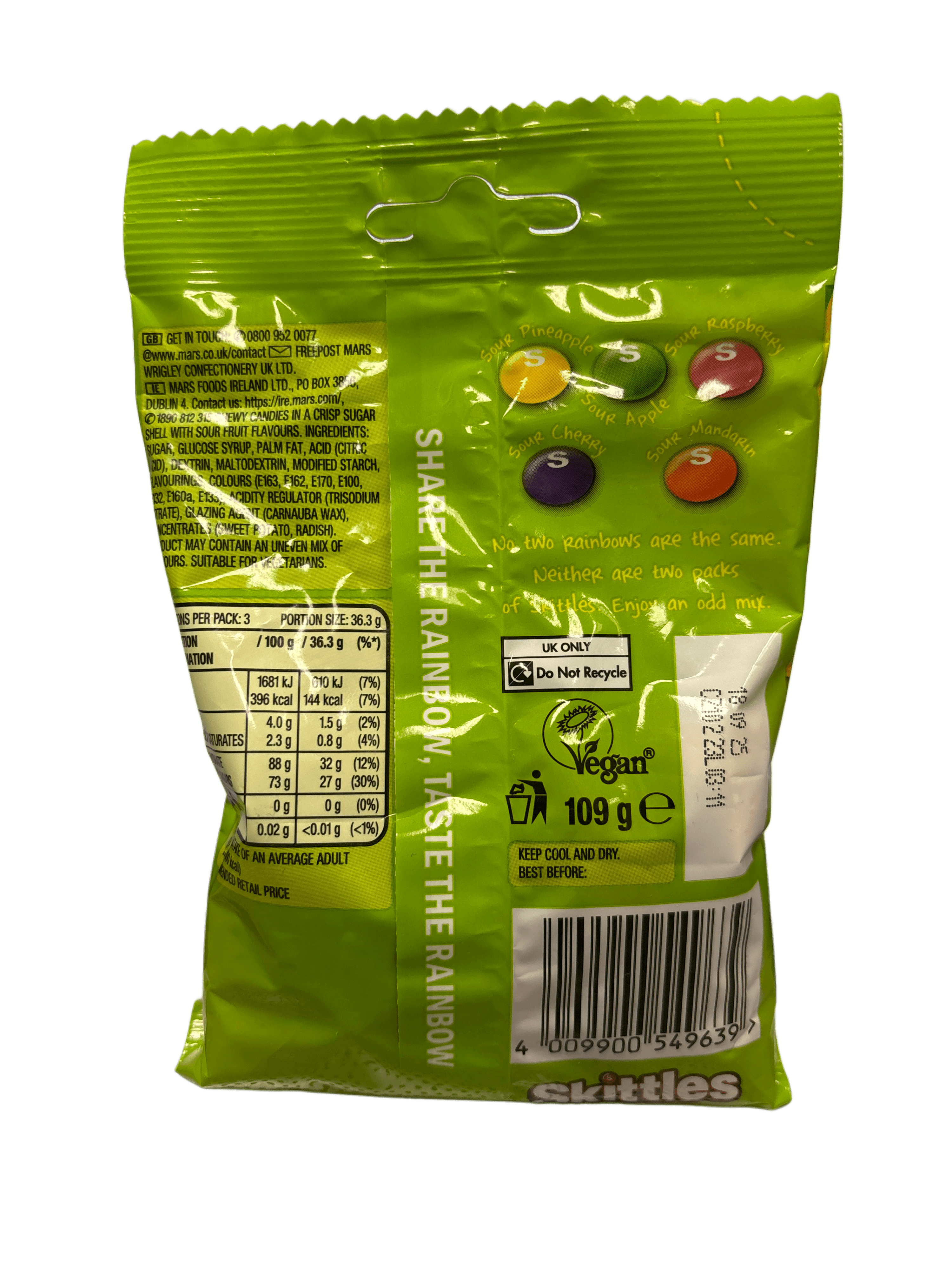 Skittles Crazy Sours Candy Bag 109G - U.K Edition - www.Shopthatapp.com