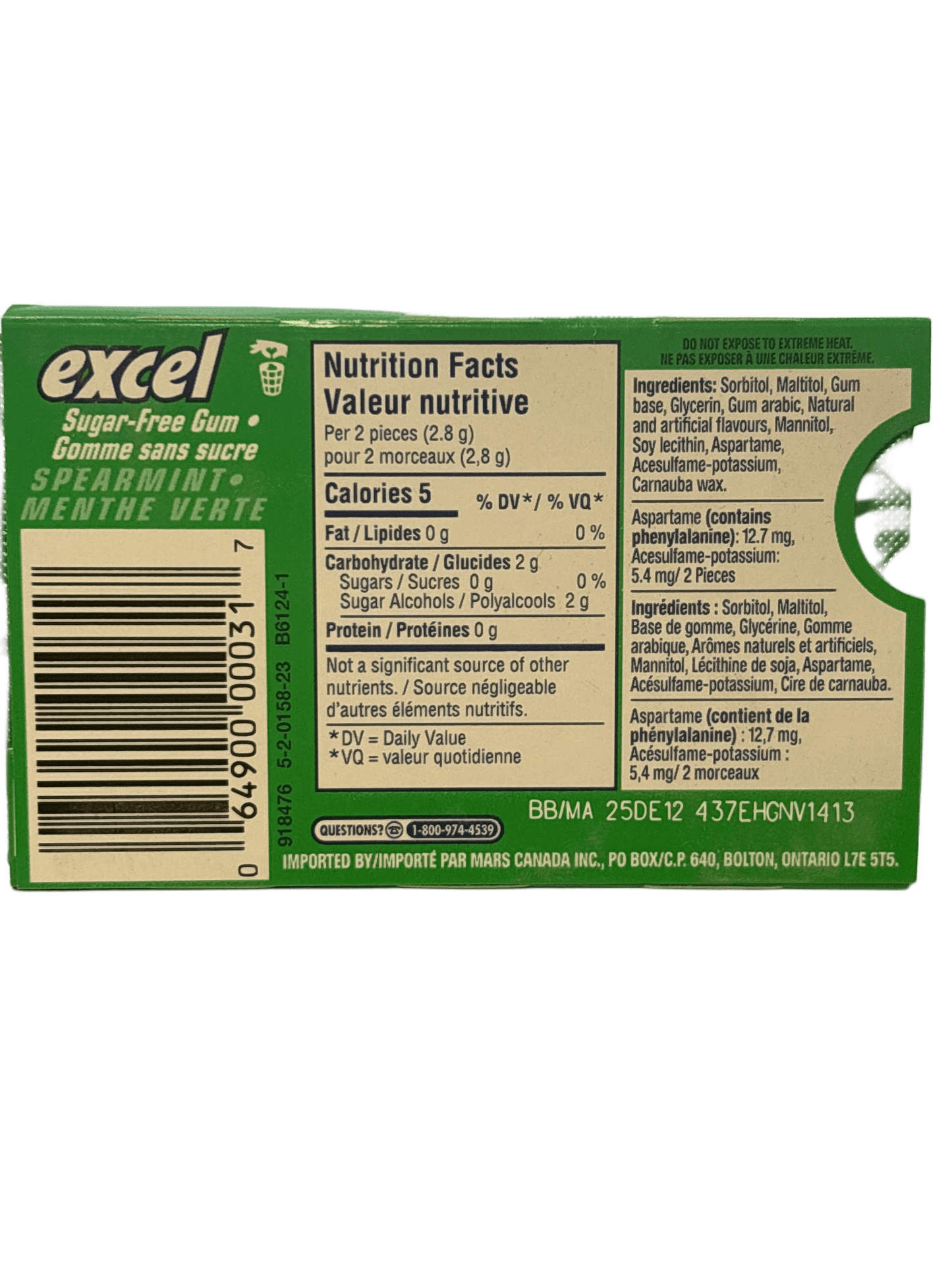 Excel Spearmint Gum 12 Pieces - Canadian Edition - www.Shopthatapp.com