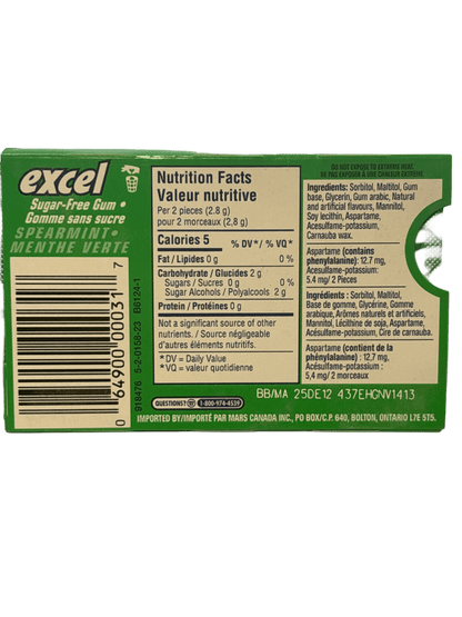 Excel Spearmint Gum 12 Pieces - Canadian Edition - www.Shopthatapp.com