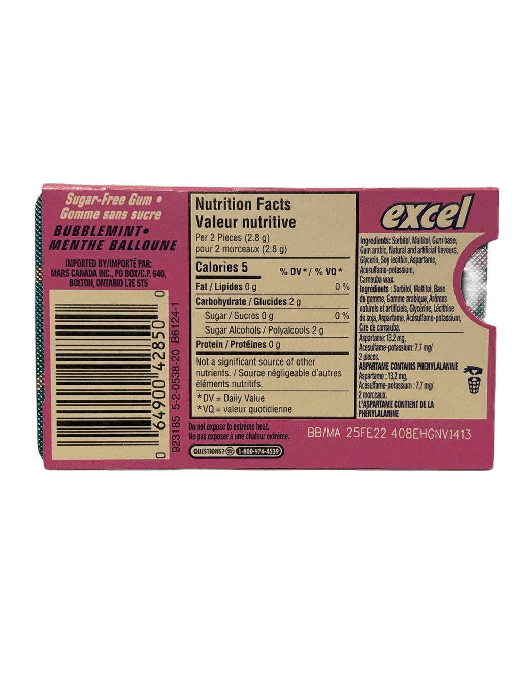Excel Bubblemint Gum 12 Pieces - Canadian Edition - www.Shopthatapp.com