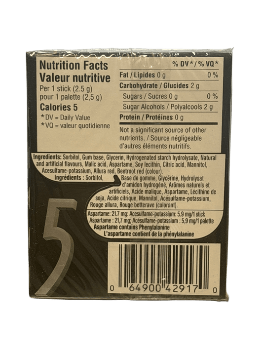 5 Gum Sour Strawberry 15 Pieces - Canadian Edition - www.Shopthatapp.com