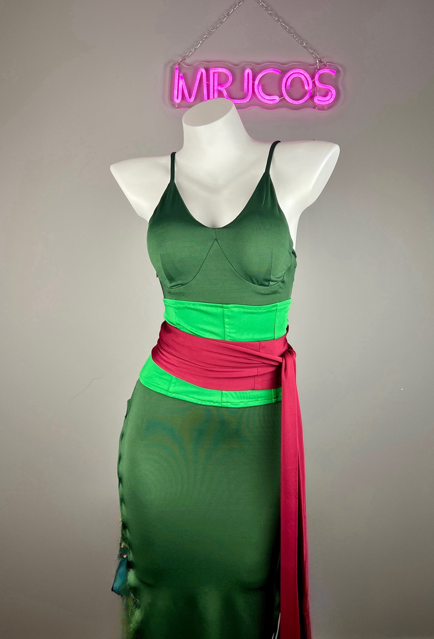 Anime Cosplay Green Sleeveless High-slit Long Dress Halloween Costume - www.Shopthatapp.com