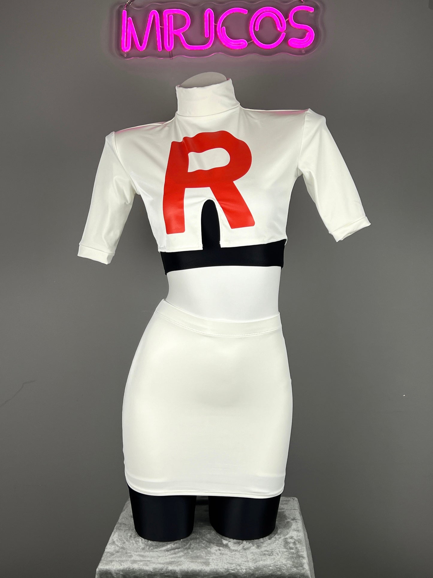 Anime Team Rocket Spandex Leather Cosplay Costume Set with Gloves and Skirt - www.Shopthatapp.com