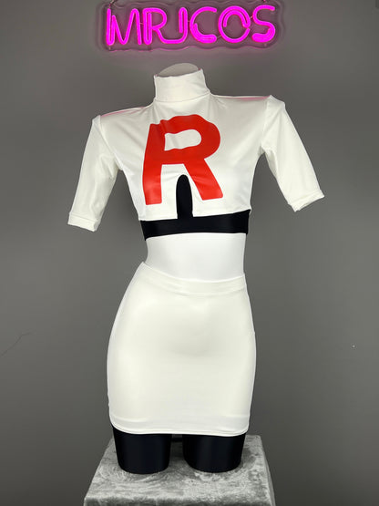 Anime Team Rocket Spandex Leather Cosplay Costume Set with Gloves and Skirt - www.Shopthatapp.com