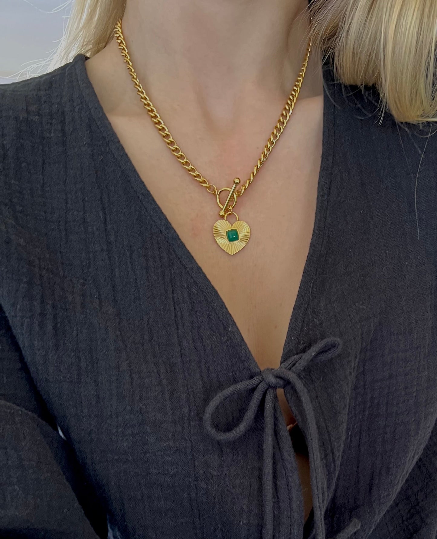 Green Agate Heart Necklace - www.Shopthatapp.com