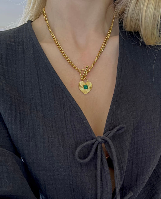 Green Agate Heart Necklace - www.Shopthatapp.com