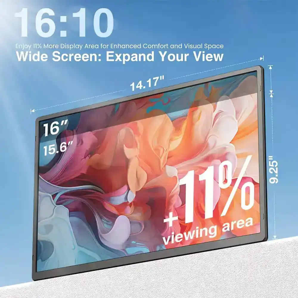 TUTT 16” FHD Portable Monitor 16:10 Aspect Ratio | Triple Laptop Screen Extender | USB-C/HDMI 7 Viewing Modes | All Devices Compatible with Converter Cable (H5 Included) S7 Pro - www.Shopthatapp.com