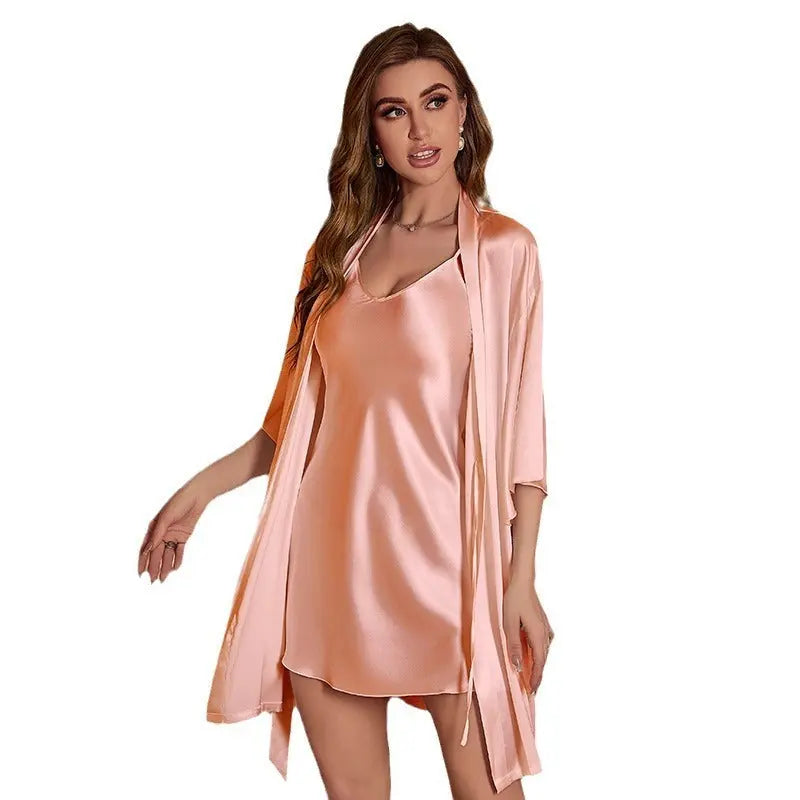 Ice Silk Pajamas For Women Summer Robe Two-piece Sling Sexy - www.Shopthatapp.com