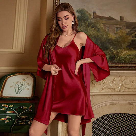Ice Silk Pajamas For Women Summer Robe Two-piece Sling Sexy - www.Shopthatapp.com #