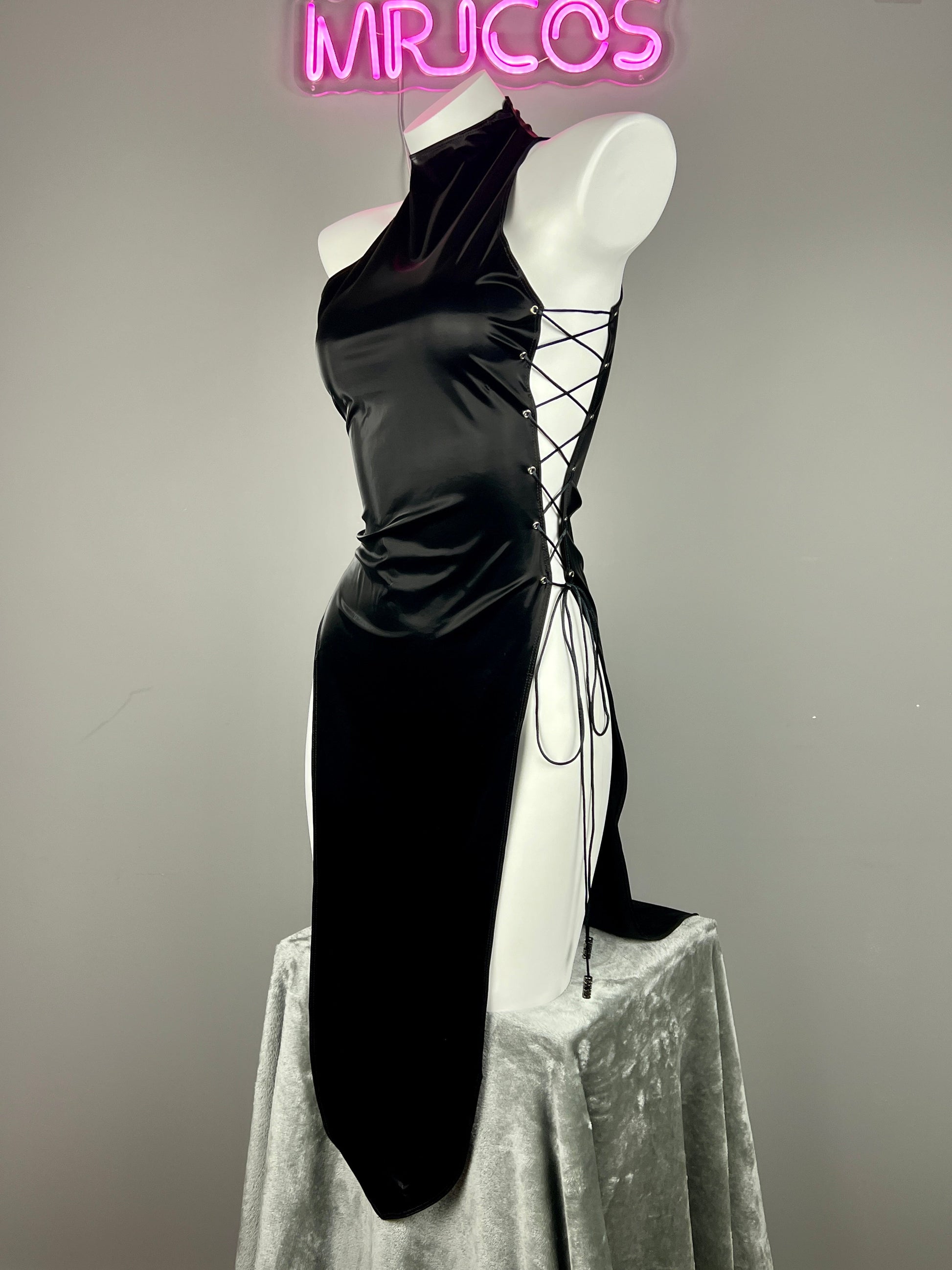 Vintage PU Leather Satin Cheongsam Lingerie Sexy Party Dress Costume - www.Shopthatapp.com