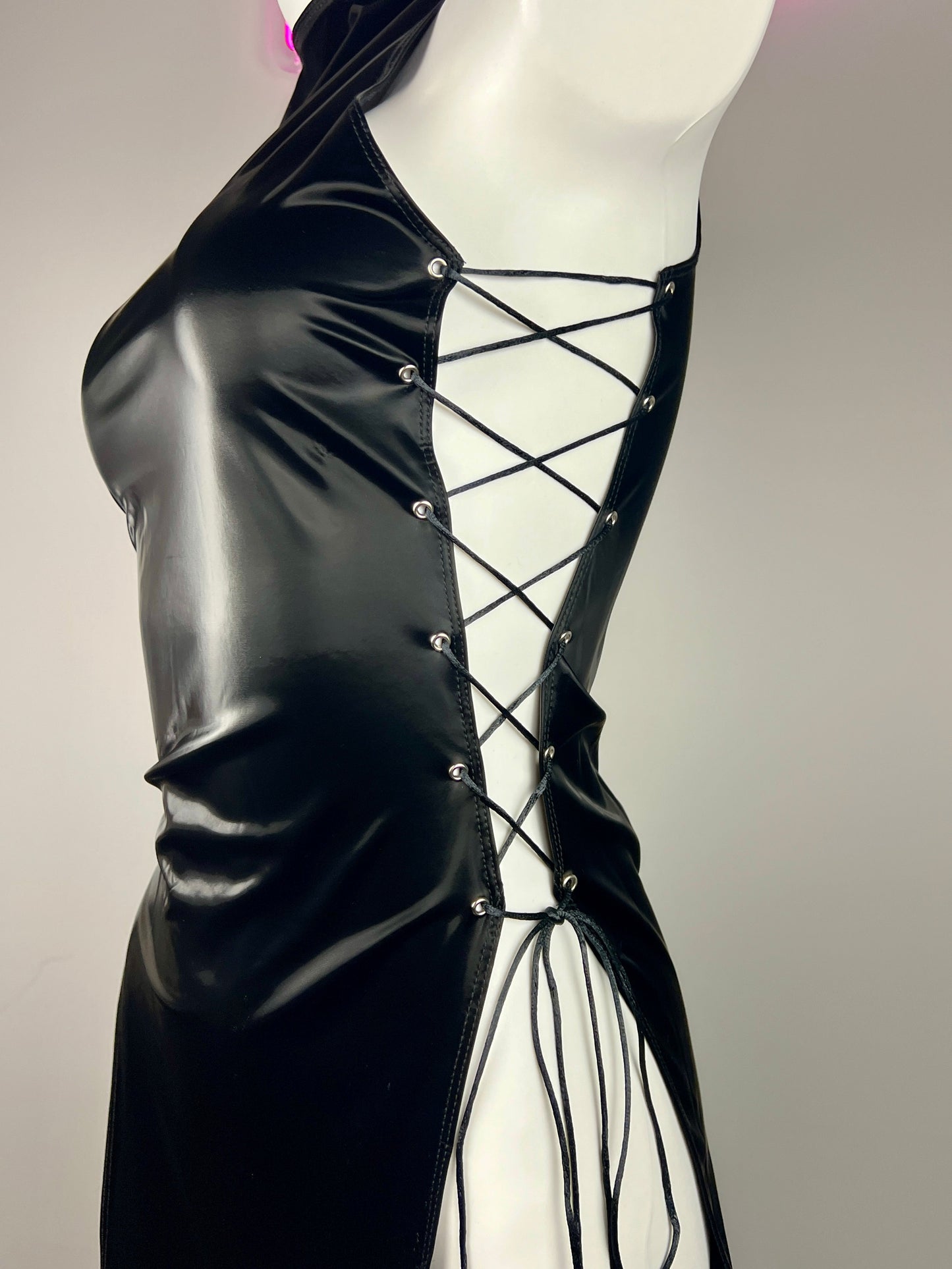 Vintage PU Leather Satin Cheongsam Lingerie Sexy Party Dress Costume - www.Shopthatapp.com