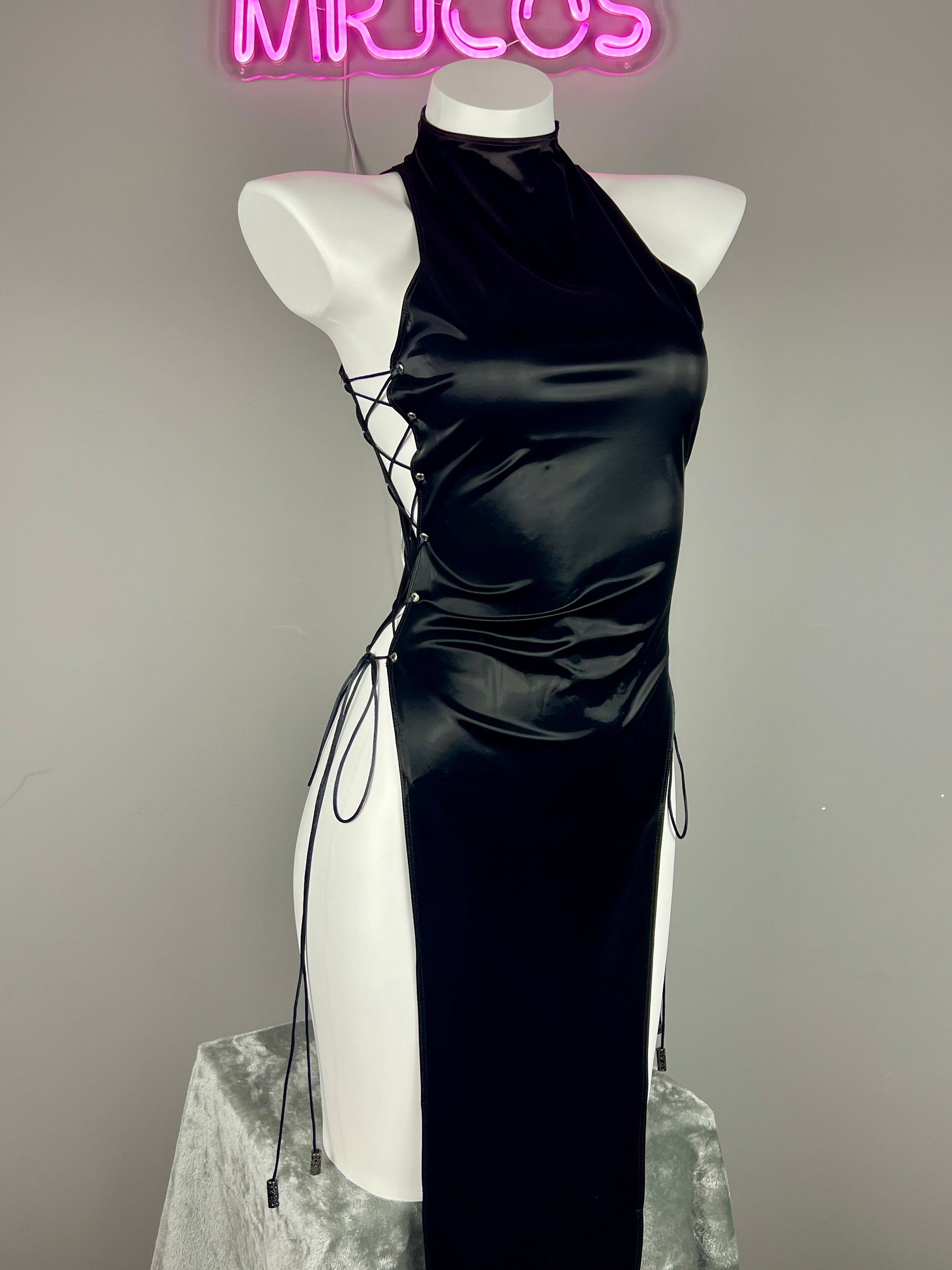 Vintage PU Leather Satin Cheongsam Lingerie Sexy Party Dress Costume - www.Shopthatapp.com