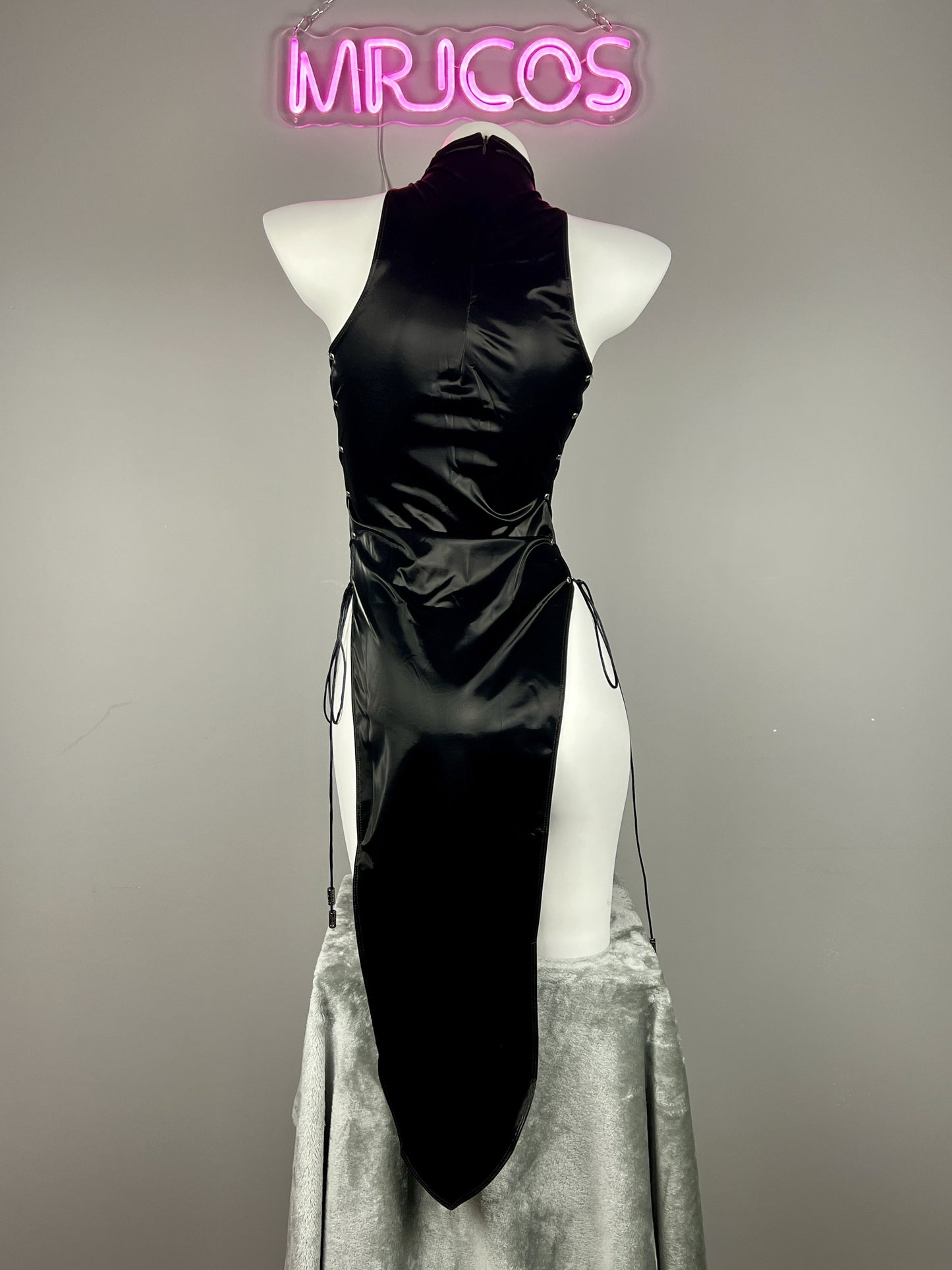 Vintage PU Leather Satin Cheongsam Lingerie Sexy Party Dress Costume - www.Shopthatapp.com