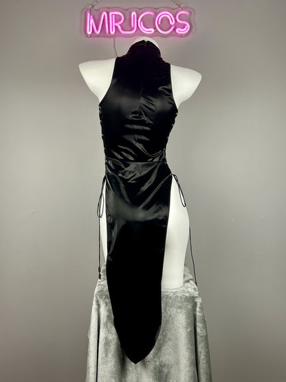 Vintage PU Leather Satin Cheongsam Lingerie Sexy Party Dress Costume - www.Shopthatapp.com