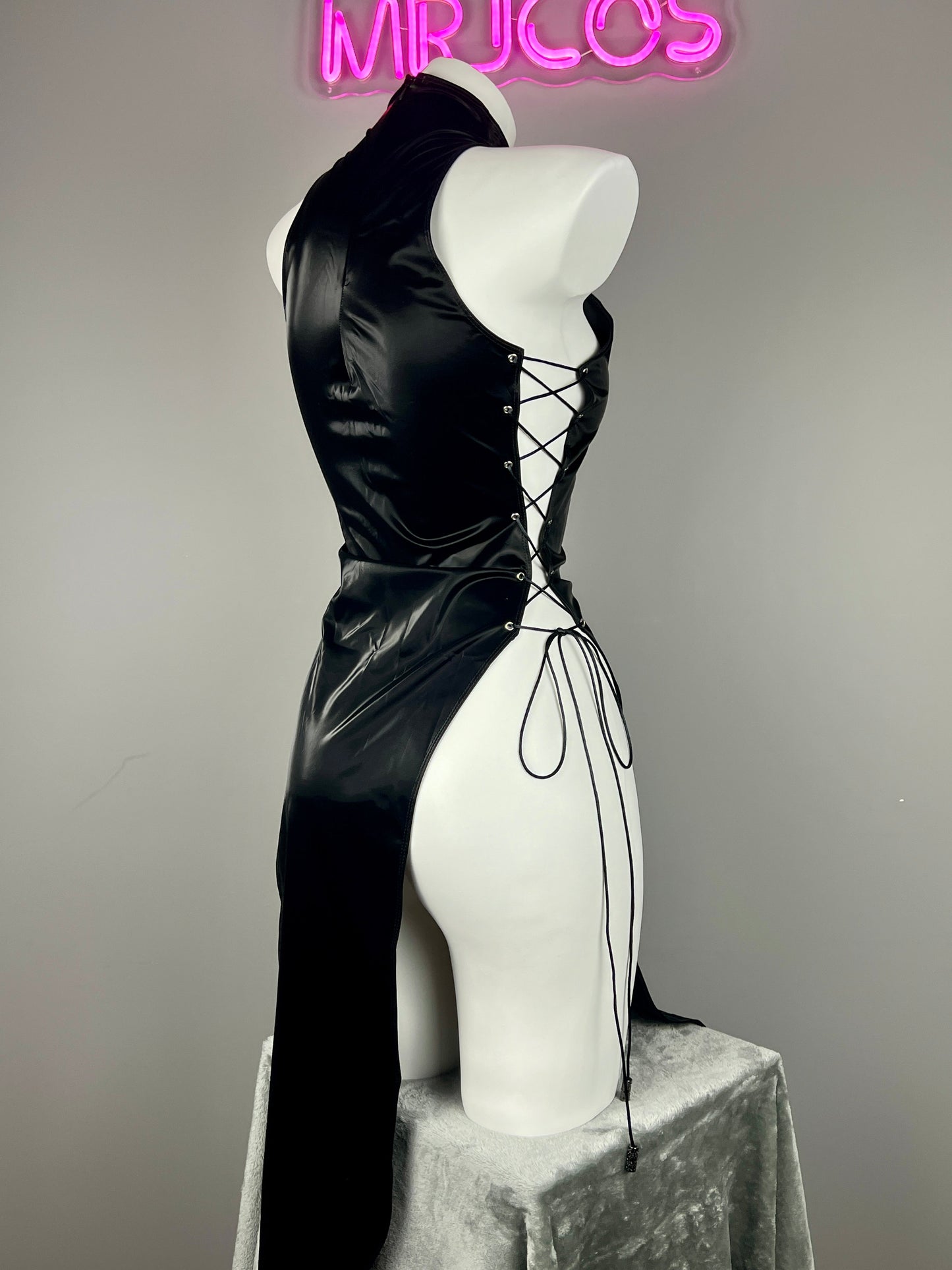 Vintage PU Leather Satin Cheongsam Lingerie Sexy Party Dress Costume - www.Shopthatapp.com