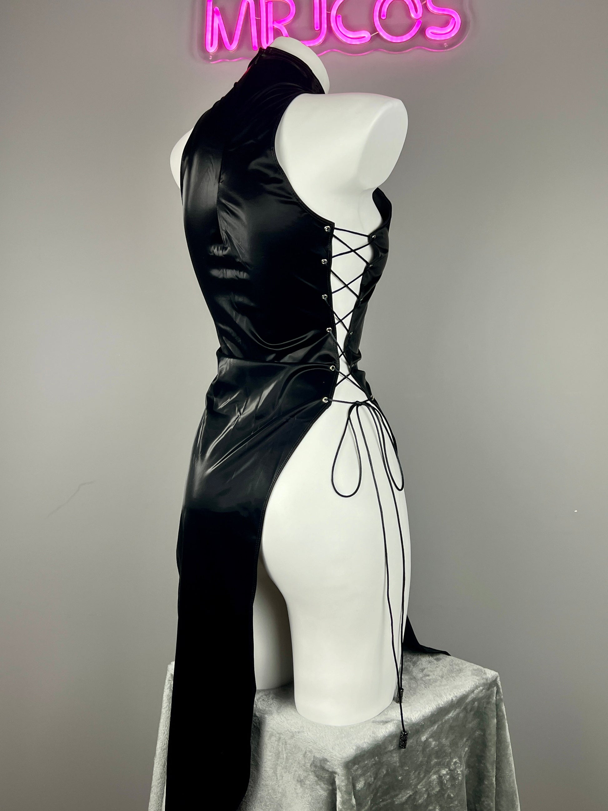 Vintage PU Leather Satin Cheongsam Lingerie Sexy Party Dress Costume - www.Shopthatapp.com