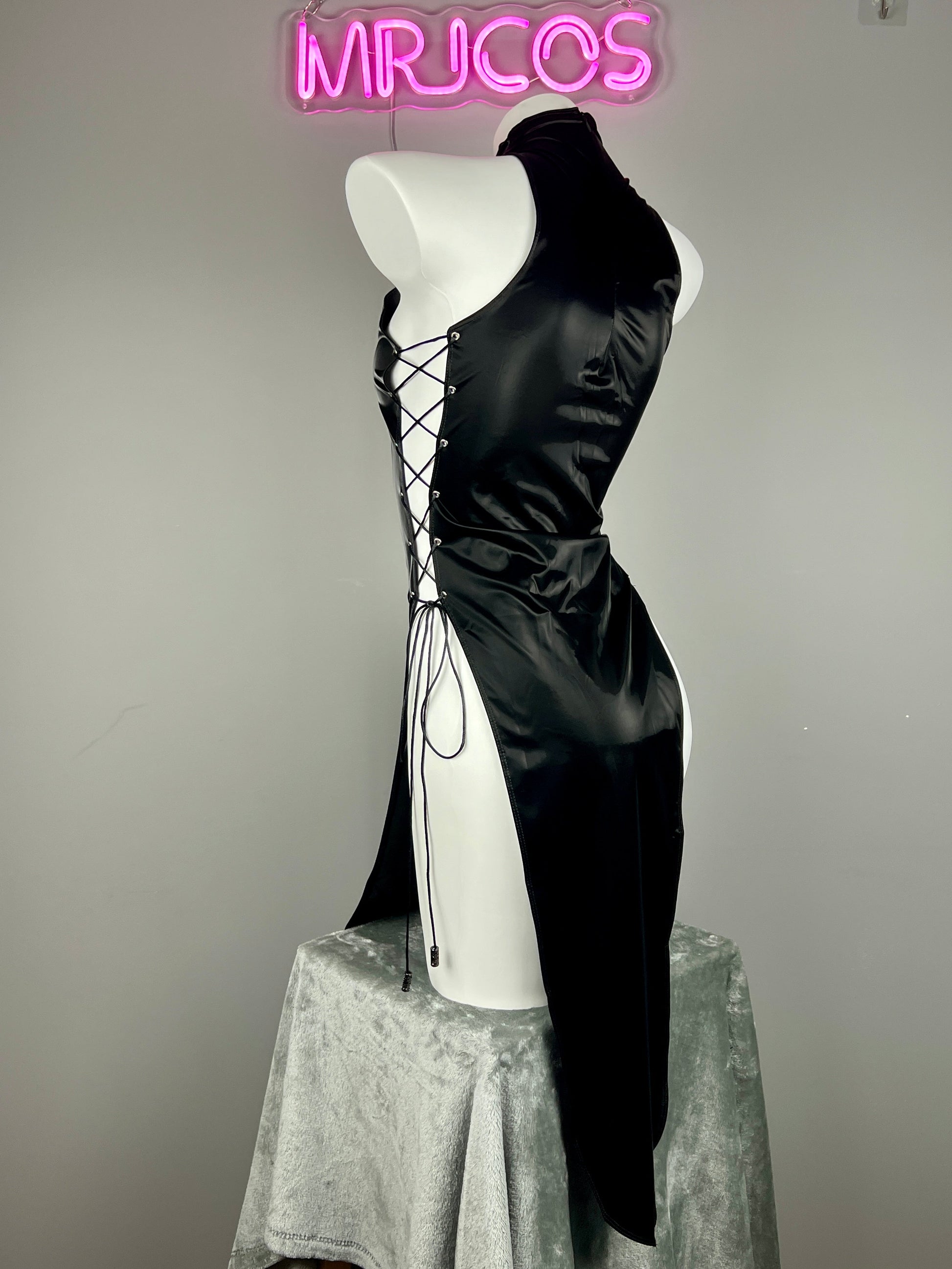 Vintage PU Leather Satin Cheongsam Lingerie Sexy Party Dress Costume - www.Shopthatapp.com