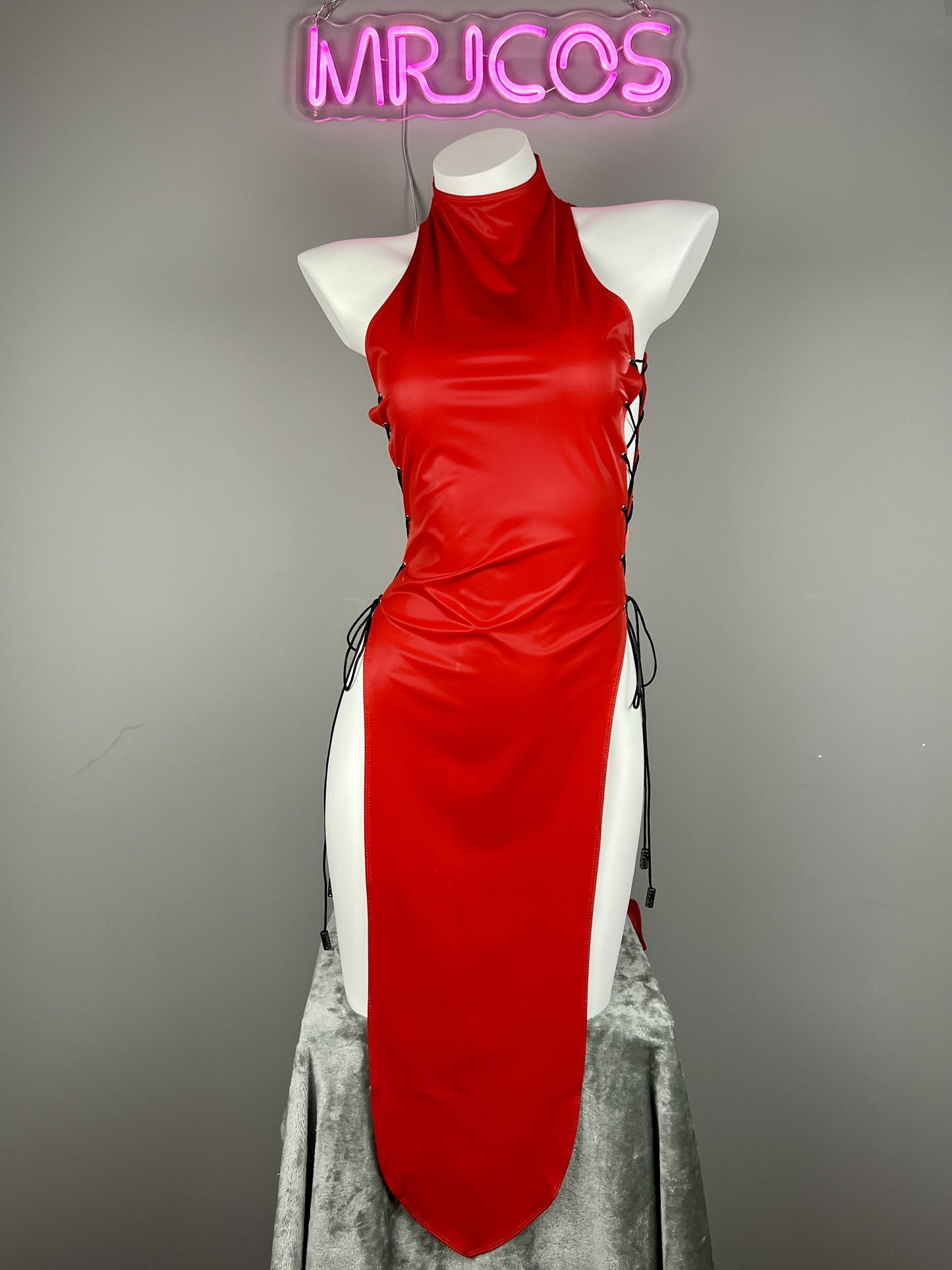 Vintage PU Leather Satin Cheongsam Lingerie Sexy Party Dress Costume - www.Shopthatapp.com