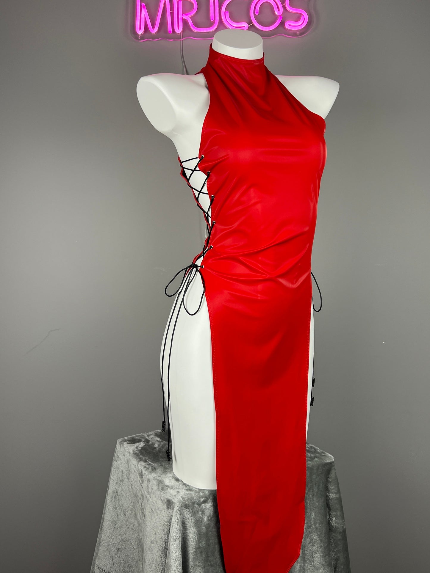 Vintage PU Leather Satin Cheongsam Lingerie Sexy Party Dress Costume - www.Shopthatapp.com