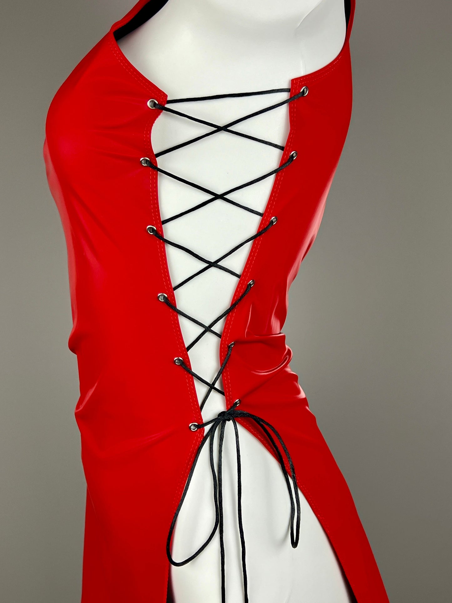 Vintage PU Leather Satin Cheongsam Lingerie Sexy Party Dress Costume - www.Shopthatapp.com