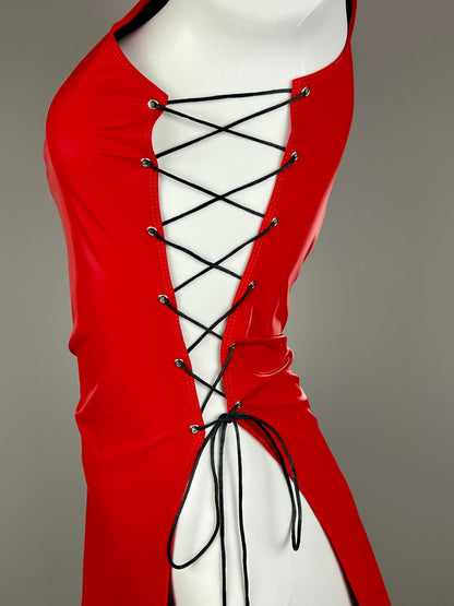 Vintage PU Leather Satin Cheongsam Lingerie Sexy Party Dress Costume - www.Shopthatapp.com