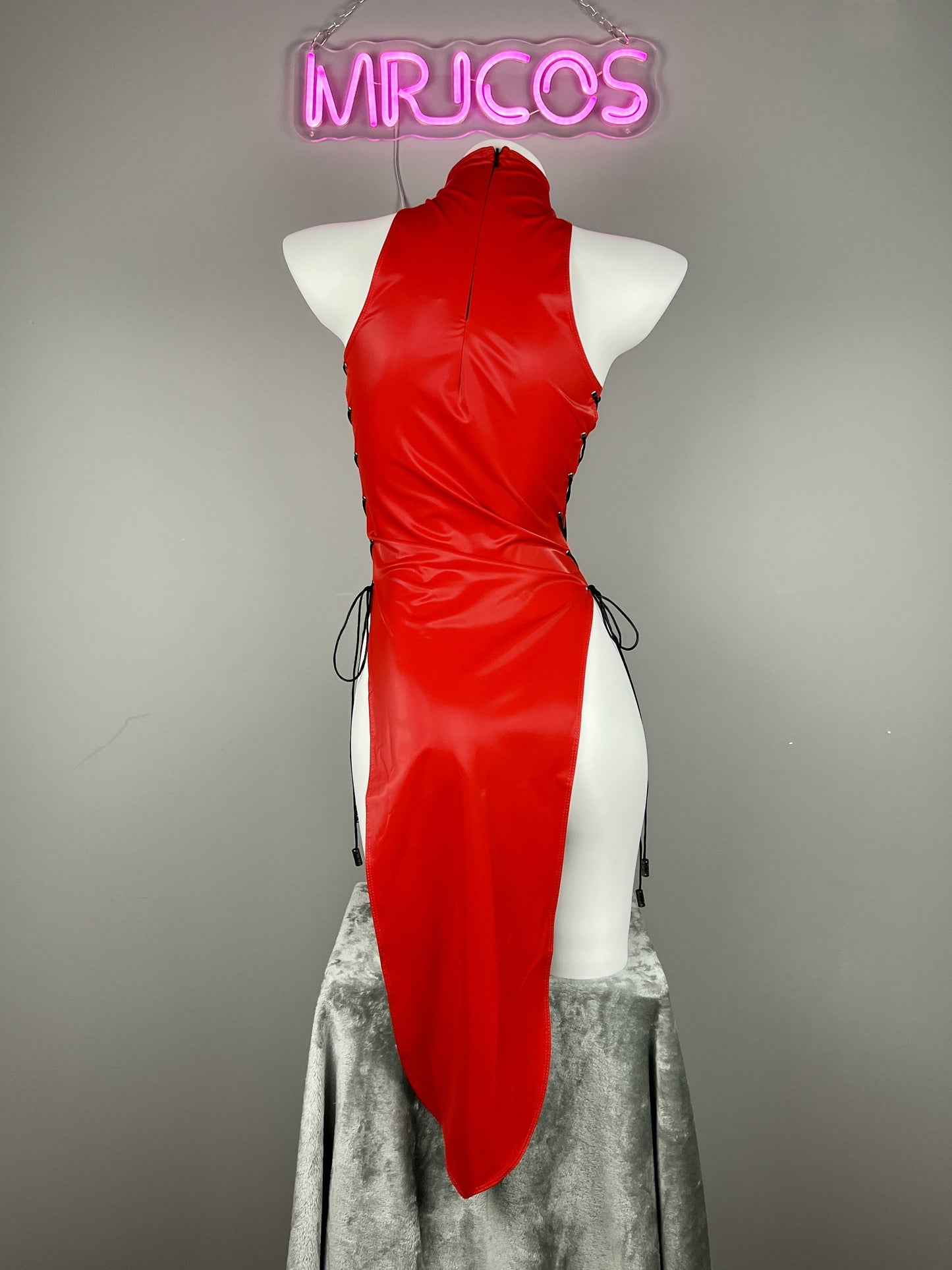 Vintage PU Leather Satin Cheongsam Lingerie Sexy Party Dress Costume - www.Shopthatapp.com