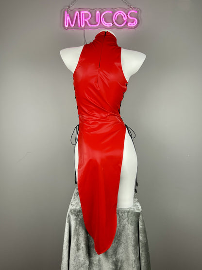 Vintage PU Leather Satin Cheongsam Lingerie Sexy Party Dress Costume - www.Shopthatapp.com