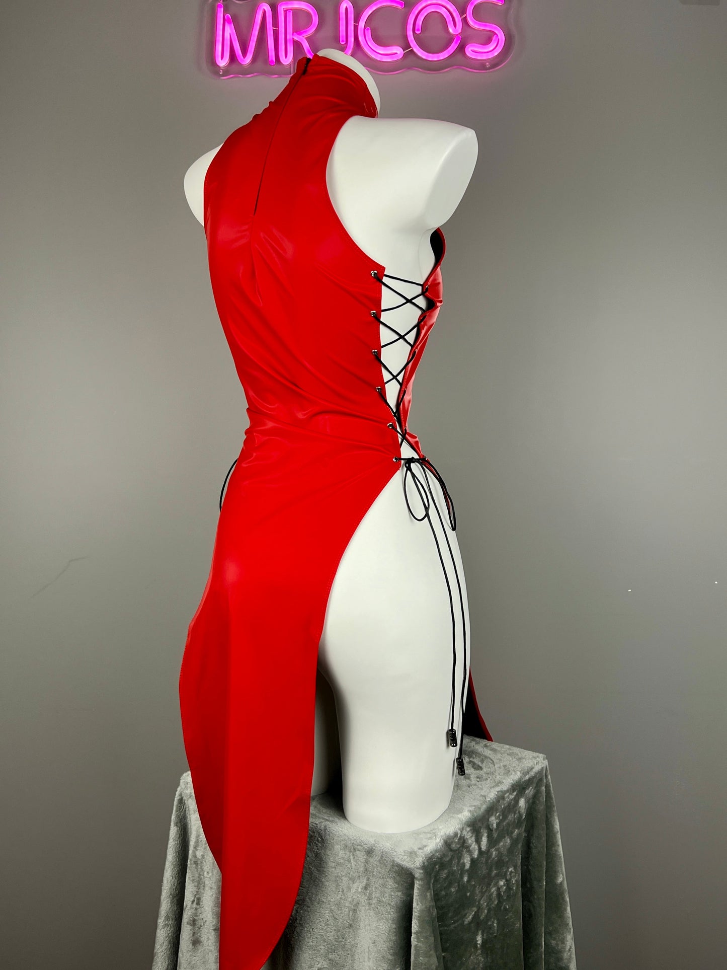 Vintage PU Leather Satin Cheongsam Lingerie Sexy Party Dress Costume - www.Shopthatapp.com