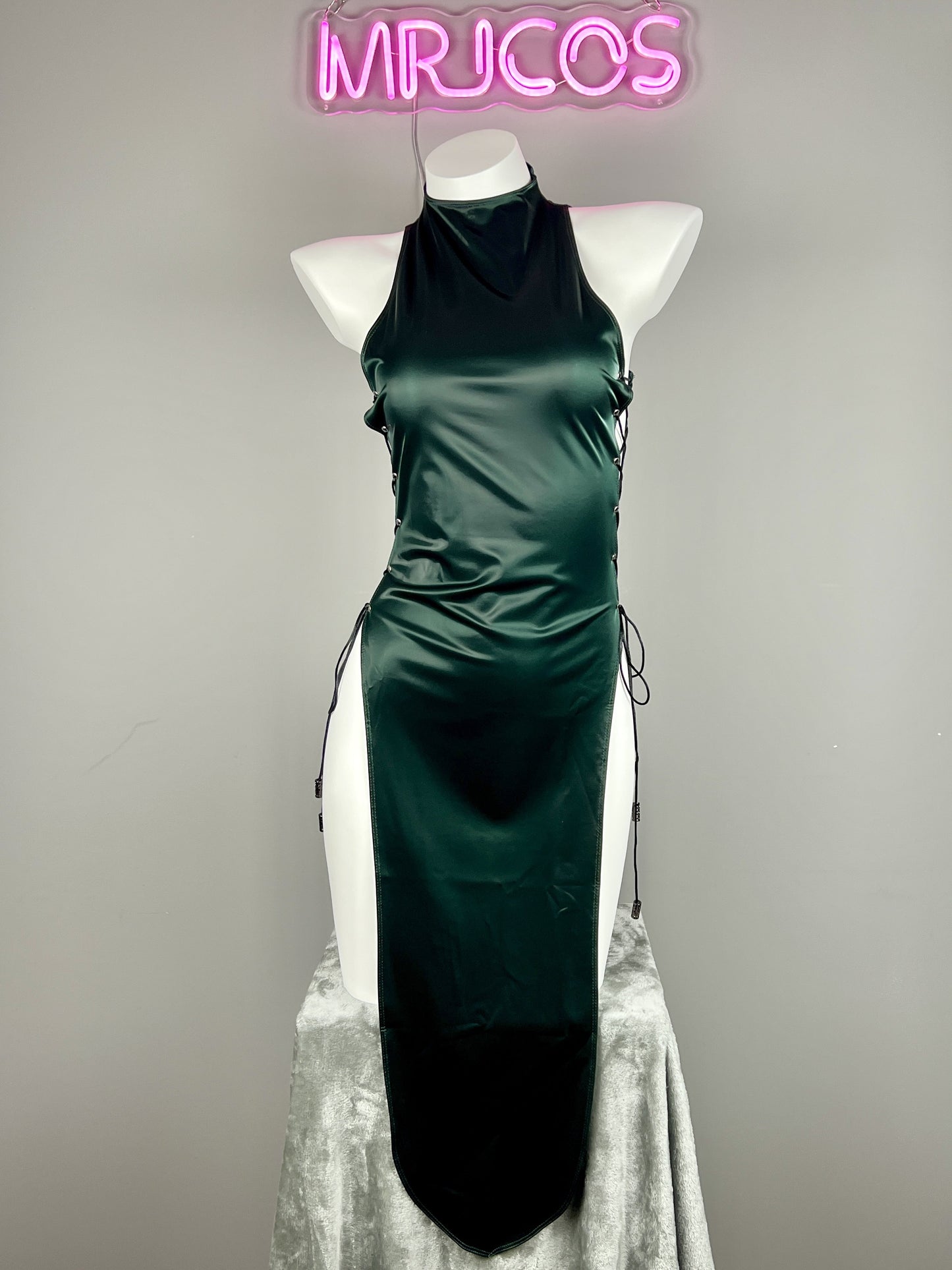 Vintage PU Leather Satin Cheongsam Lingerie Sexy Party Dress Costume - www.Shopthatapp.com