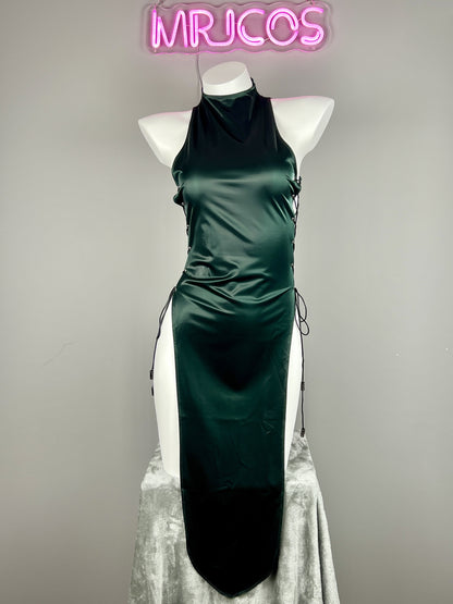 Vintage PU Leather Satin Cheongsam Lingerie Sexy Party Dress Costume - www.Shopthatapp.com