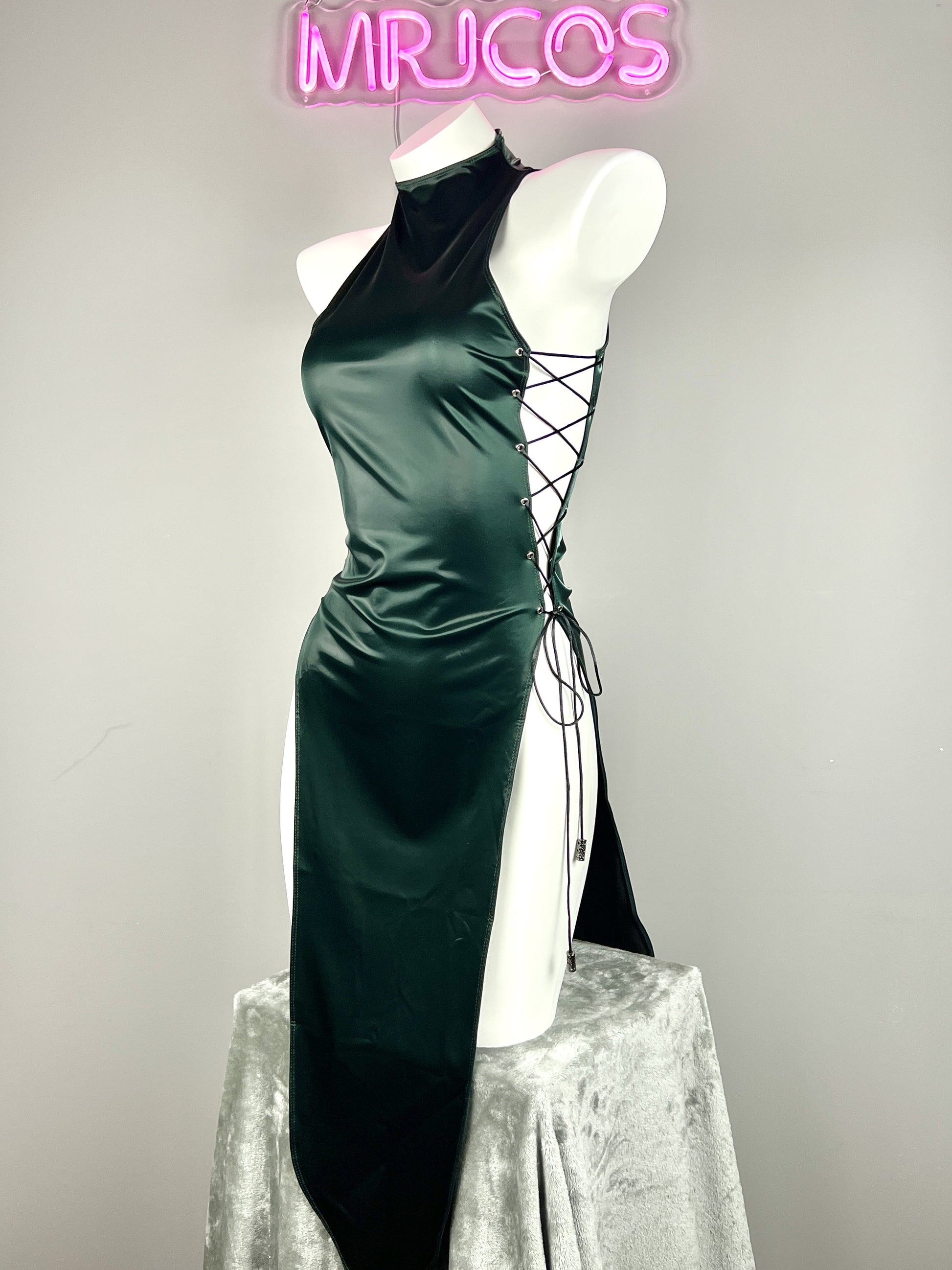 Vintage PU Leather Satin Cheongsam Lingerie Sexy Party Dress Costume - www.Shopthatapp.com