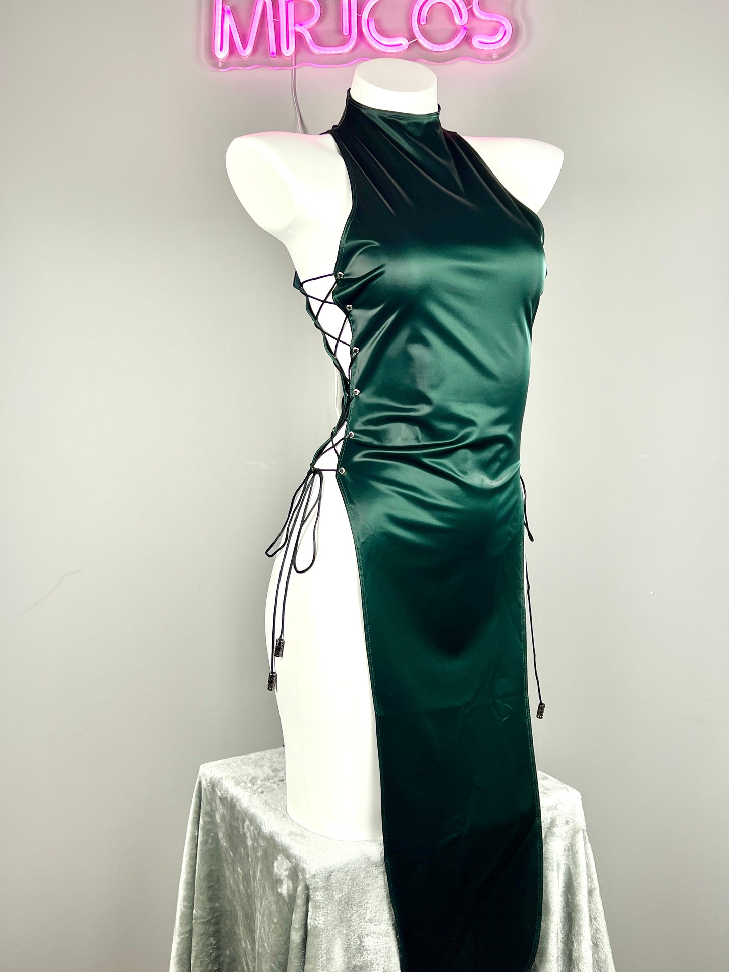 Vintage PU Leather Satin Cheongsam Lingerie Sexy Party Dress Costume - www.Shopthatapp.com