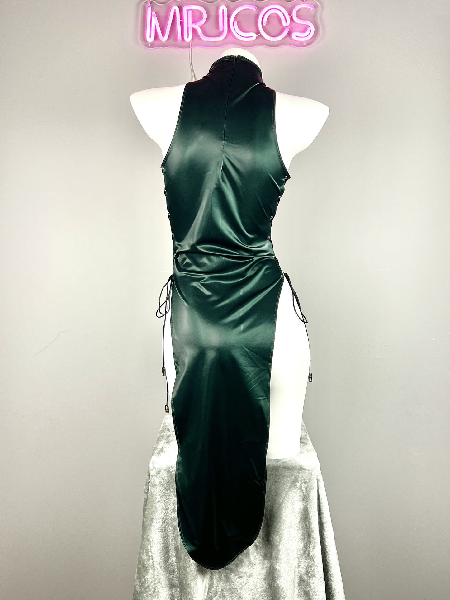 Vintage PU Leather Satin Cheongsam Lingerie Sexy Party Dress Costume - www.Shopthatapp.com