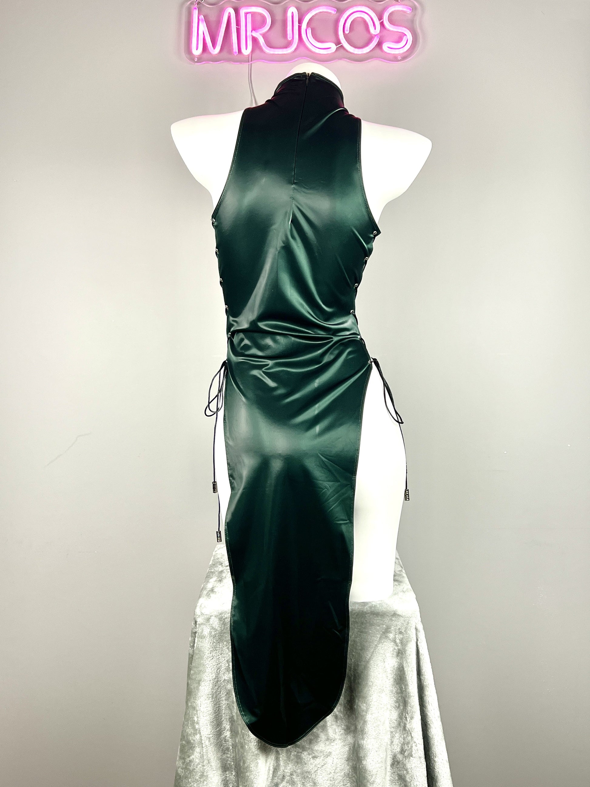 Vintage PU Leather Satin Cheongsam Lingerie Sexy Party Dress Costume - www.Shopthatapp.com