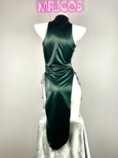 Vintage PU Leather Satin Cheongsam Lingerie Sexy Party Dress Costume - www.Shopthatapp.com