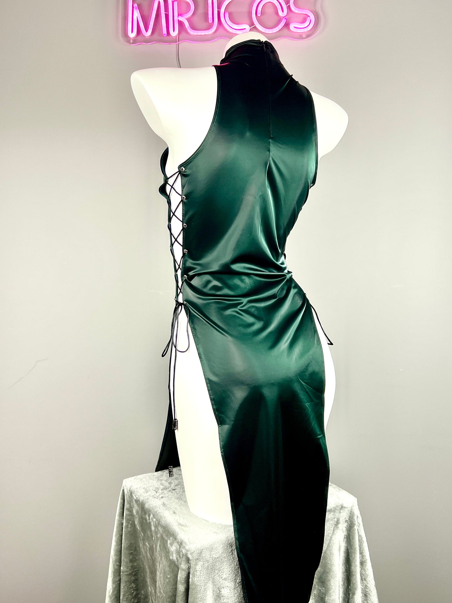 Vintage PU Leather Satin Cheongsam Lingerie Sexy Party Dress Costume - www.Shopthatapp.com