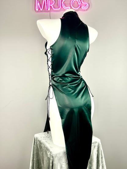 Vintage PU Leather Satin Cheongsam Lingerie Sexy Party Dress Costume - www.Shopthatapp.com