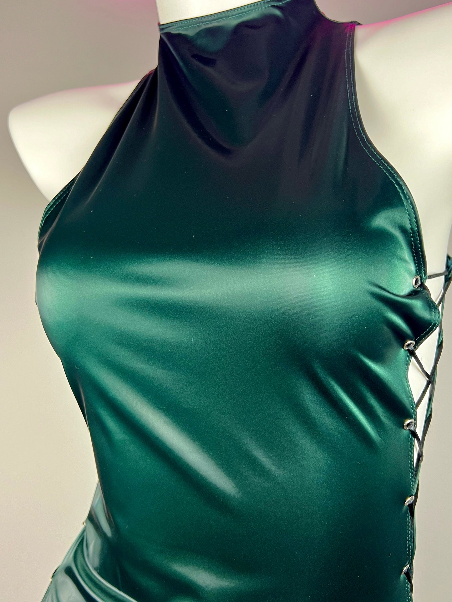 Vintage PU Leather Satin Cheongsam Lingerie Sexy Party Dress Costume - www.Shopthatapp.com