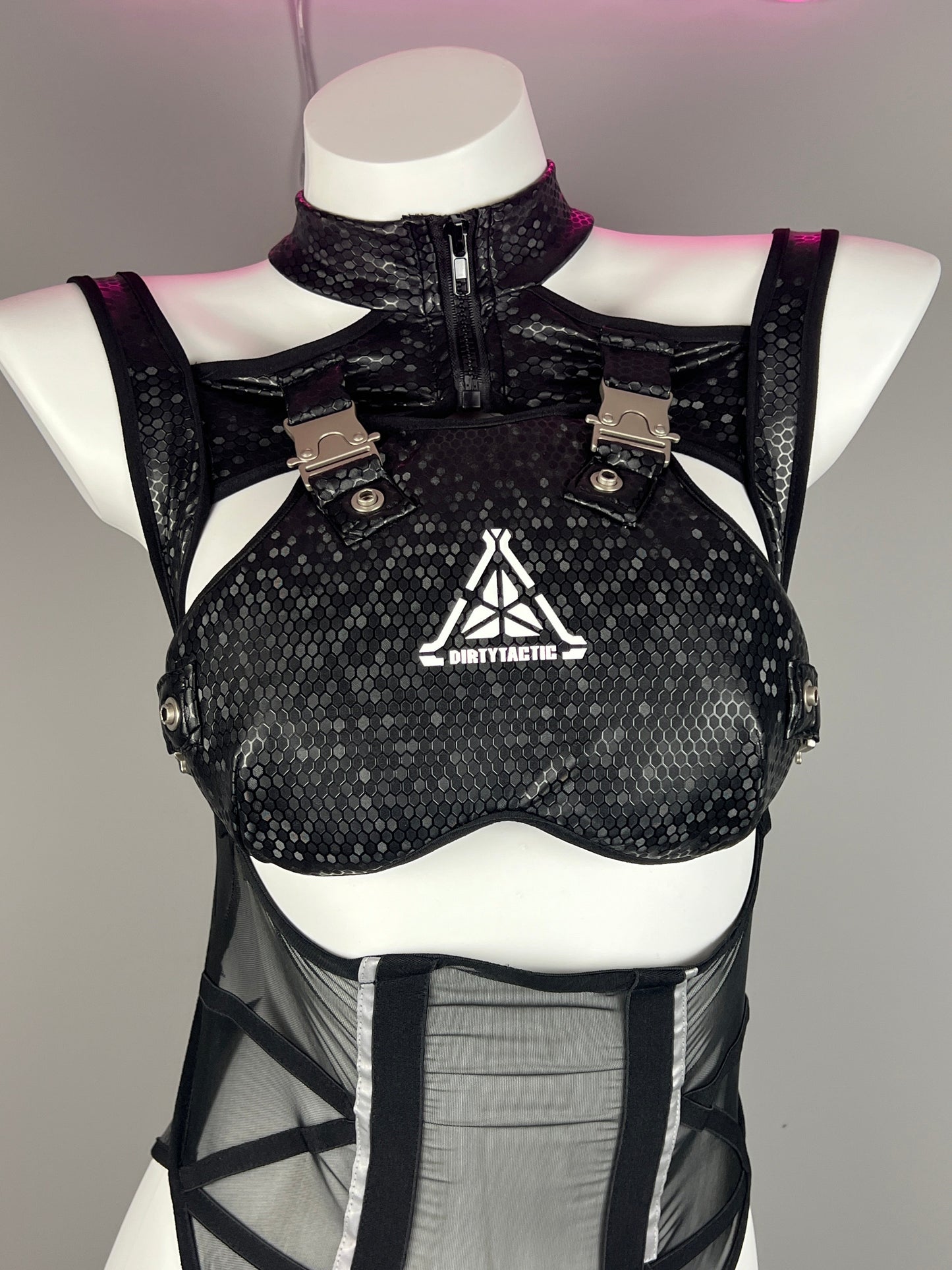 Tactical Anime Girl PU Leather Sheer Mesh Sexy Cosplay Bodysuit Costume - www.Shopthatapp.com