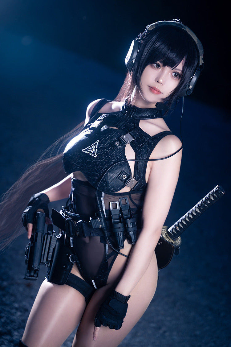 Tactical Anime Girl PU Leather Sheer Mesh Sexy Cosplay Bodysuit Costume - www.Shopthatapp.com