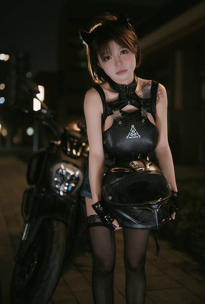 Tactical Anime Girl PU Leather Sheer Mesh Sexy Cosplay Bodysuit Costume - www.Shopthatapp.com