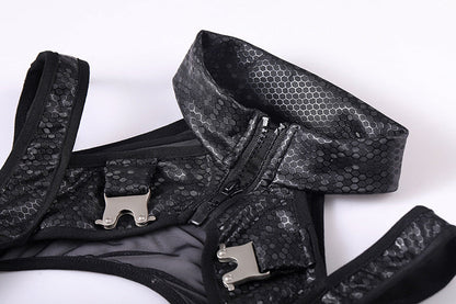 Tactical Anime Girl PU Leather Sheer Mesh Sexy Cosplay Bodysuit Costume - www.Shopthatapp.com